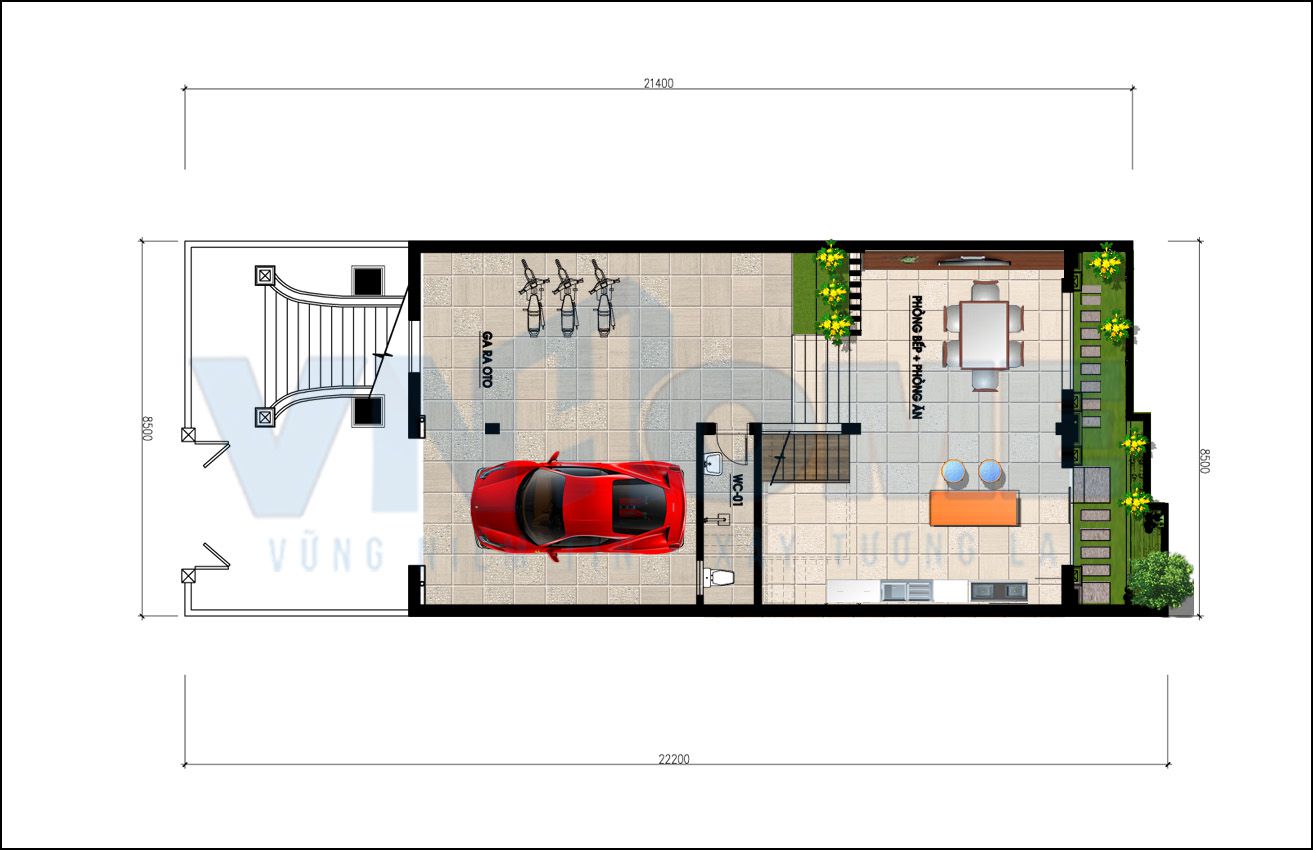 mặt bằng tầng 1 biệt thự cổ điển