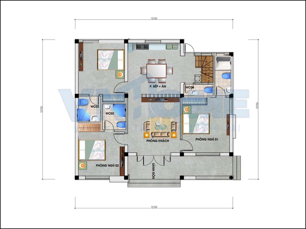 mặt bằng công năng sử dụng tầng 1 của căn biệt thự