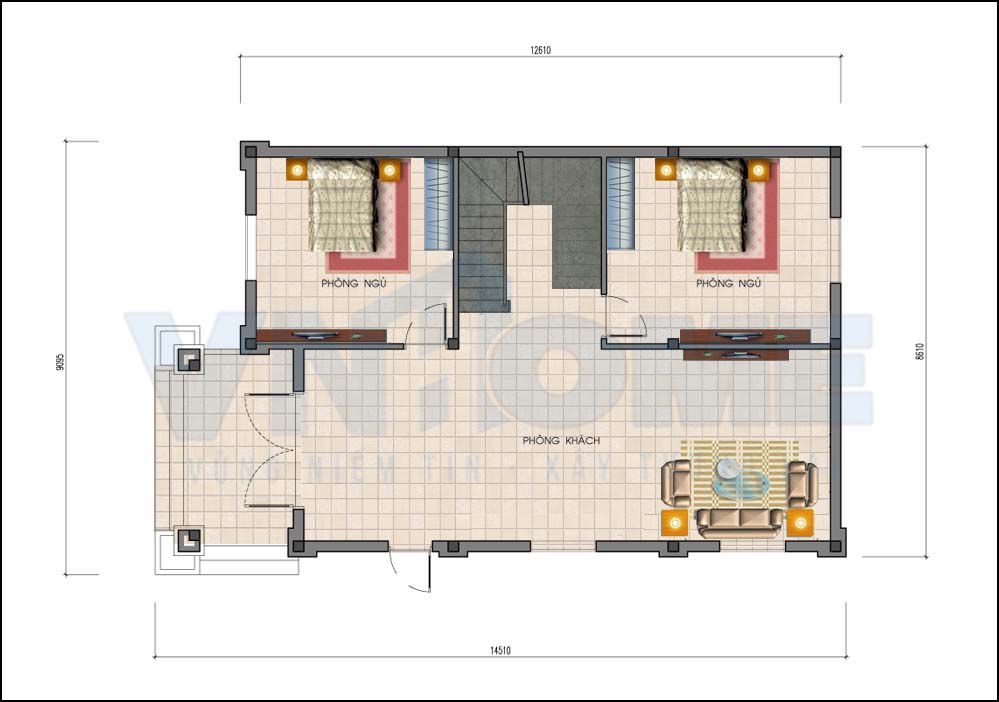 mặt bằng tầng 1 của căn biệt thự tân cổ điển