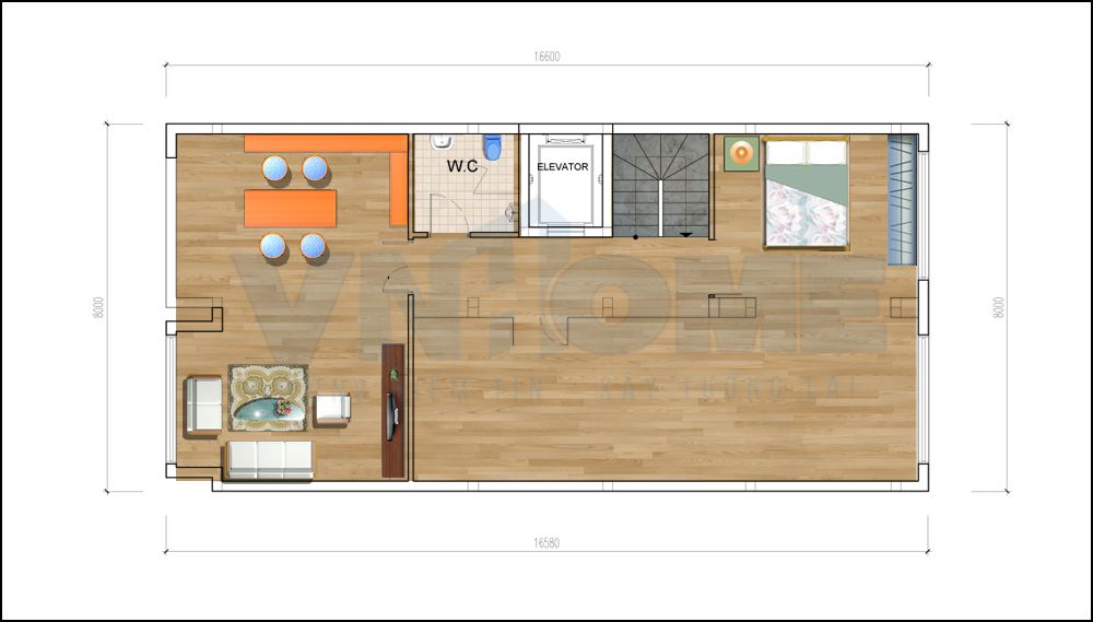 mặt bằng tầng 3 của căn nhà lô tân cổ điển