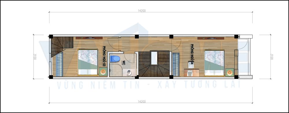 mặt bằng tầng 4 của căn nhà lô hiện đại