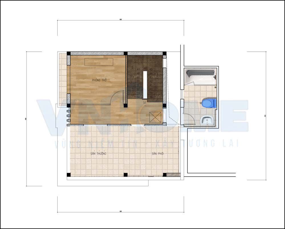 Mặt bằng công năng tầng 4 của mẫu biệt thự hiện đại 4,5 tầng