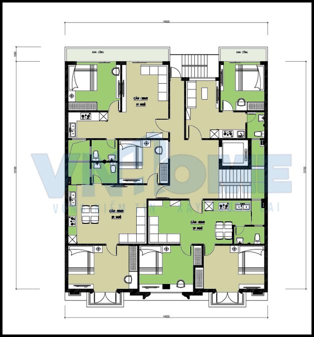 Bản vẽ bố trí mặt bằng công năng của tầng 5 thiết kế khách sạn 5 sao 7,5 tầng tại Hải Phòng