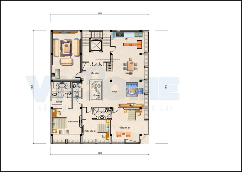 mặt bằng tầng 6 của căn khách sạn 6 tầng