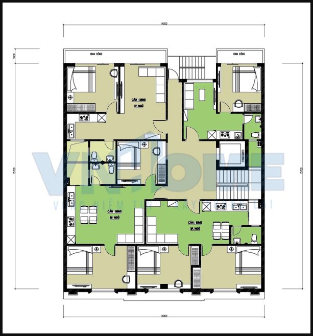 Bản vẽ bố trí mặt bằng công năng của tầng 7 thiết kế khách sạn 5 sao 7,5 tầng tại Hải Phòng