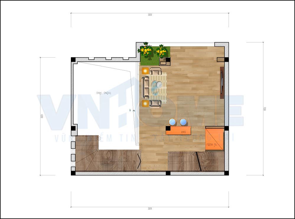 mặt bằng tầng lửng nhà lô hiện đại