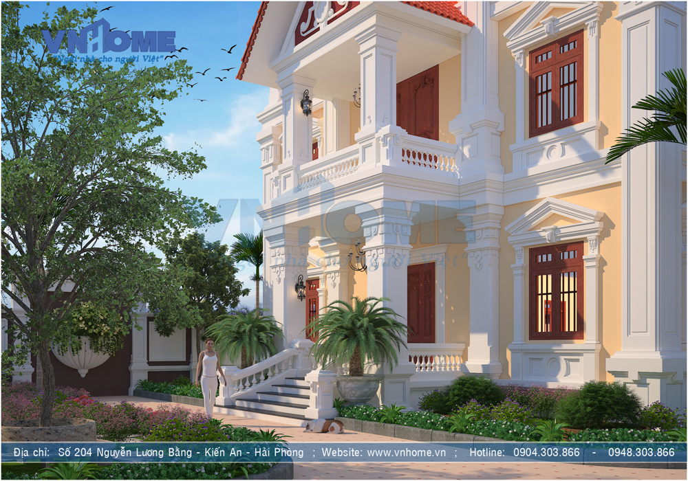 Mẫu thiết kế biệt thự mái thái phong cách tân cổ điển diện tích 14x16m tại Hải Phòng 2