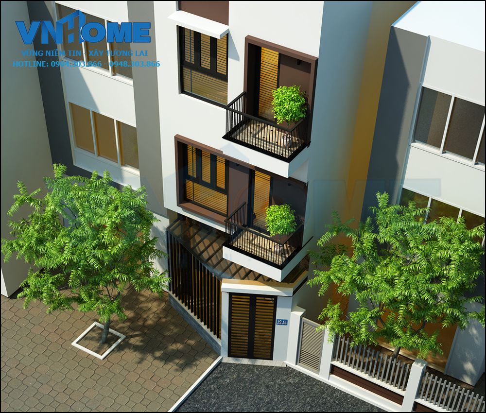 phối cảnh mặt tiền nhà lô hiện đại