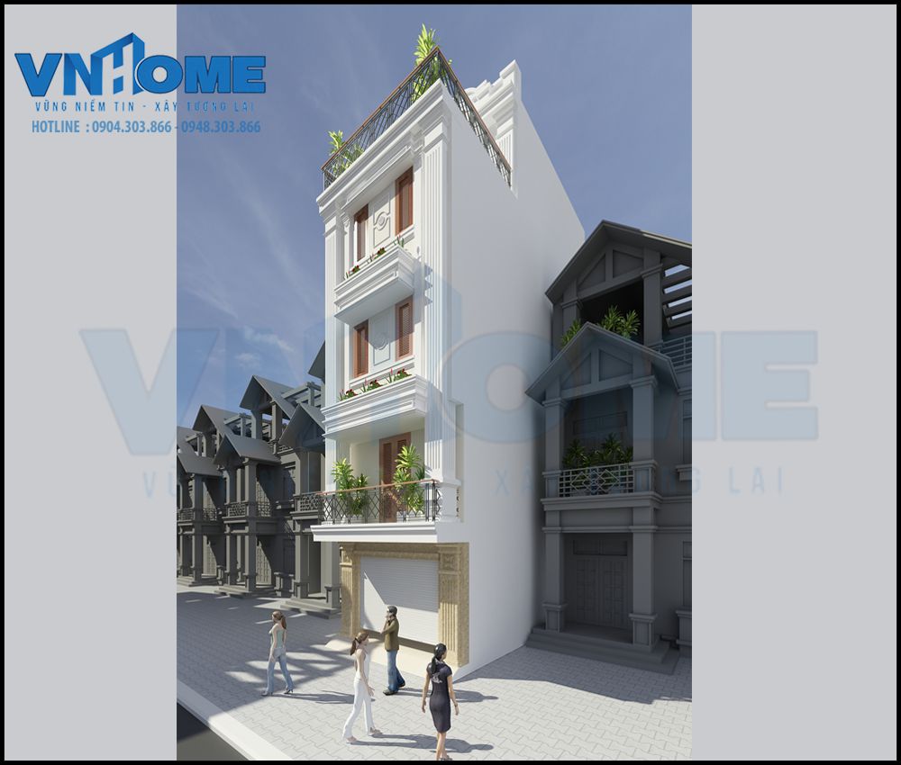 mặt tiền nhà lô tân cổ điển 4,5 tầng