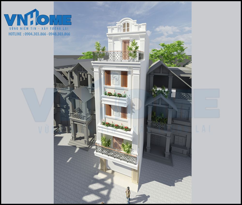 mặt tiền nhà lô tân cổ điển 4,5 tầng