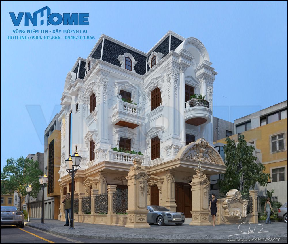 thiết kế biệt thự cổ điển 3,5 tầng tại Hải Phòng