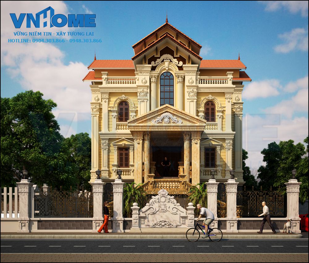 phối cảnh biệt thự cổ điển 3 tầng tại hải phòng