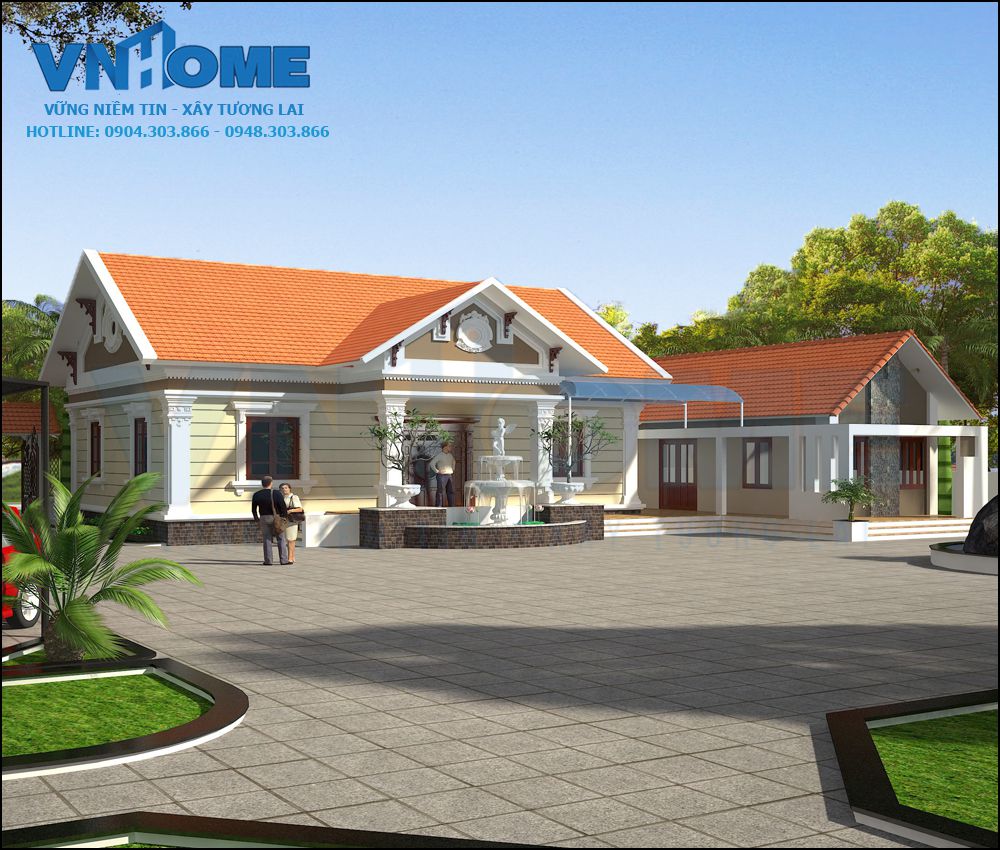 phối cảnh mặt tiền biệt thự nhà vườn