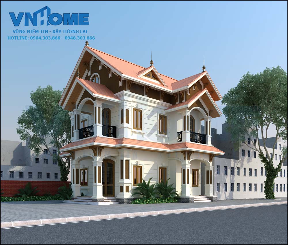 thiết kế biệt thự tân cổ điển 2,5 tầng