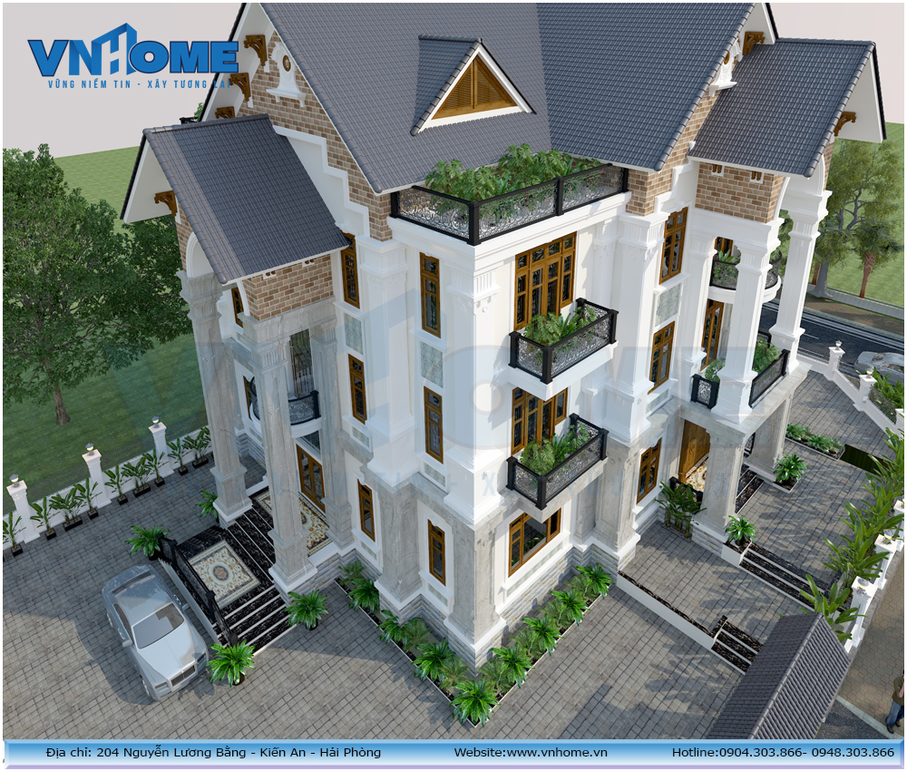 mẫu thiết kế biệt thự tân cổ điển 3 tầng tại Hải Phòng