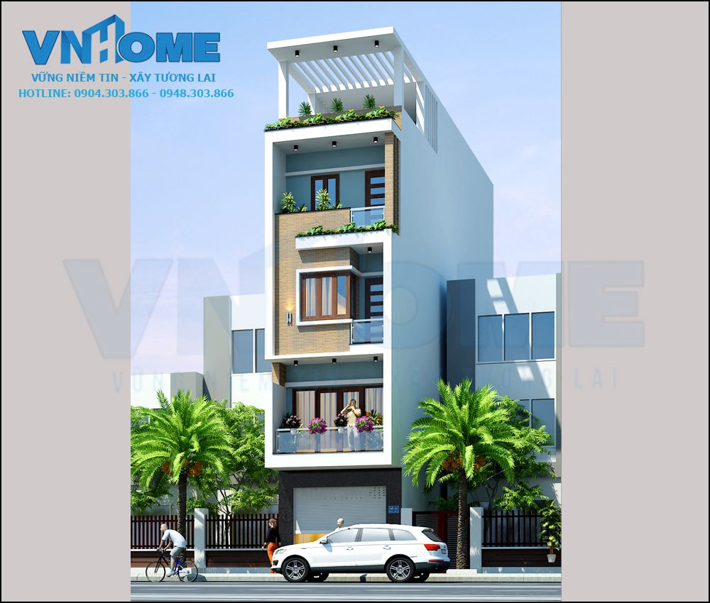 thiết kế nhà lô hiện đại 4.5 tầng tại Hải Phòng