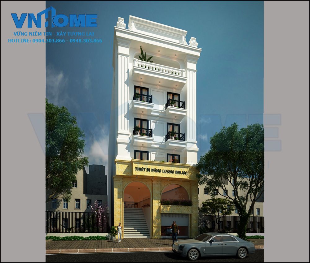 phối cảnh nhà lô tân cổ điển 5 tầng