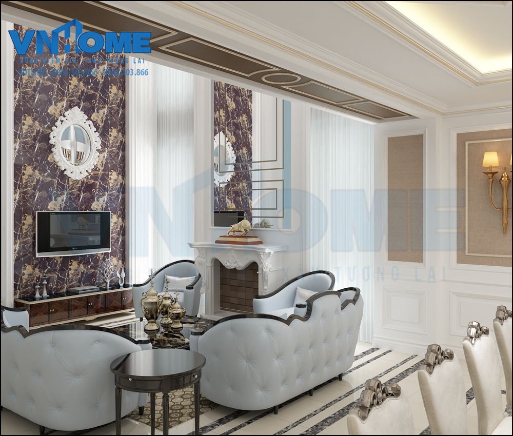 thiết kế nội thất biệt thự cổ điển 3.5 tầng tại Hải Phòng
