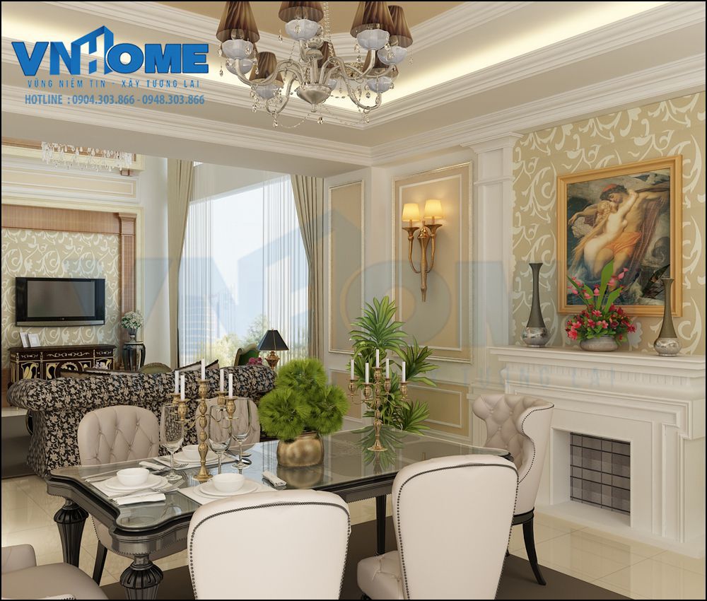 thiết kế nội thất biệt thự cổ điển 3.5 tầng tại Hải Phòng