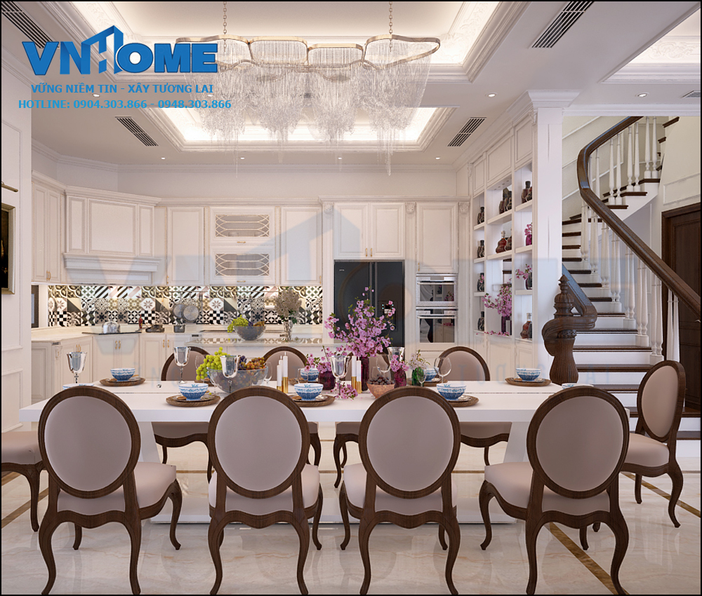 thiết kế nội thất phòng bếp tân cổ điển