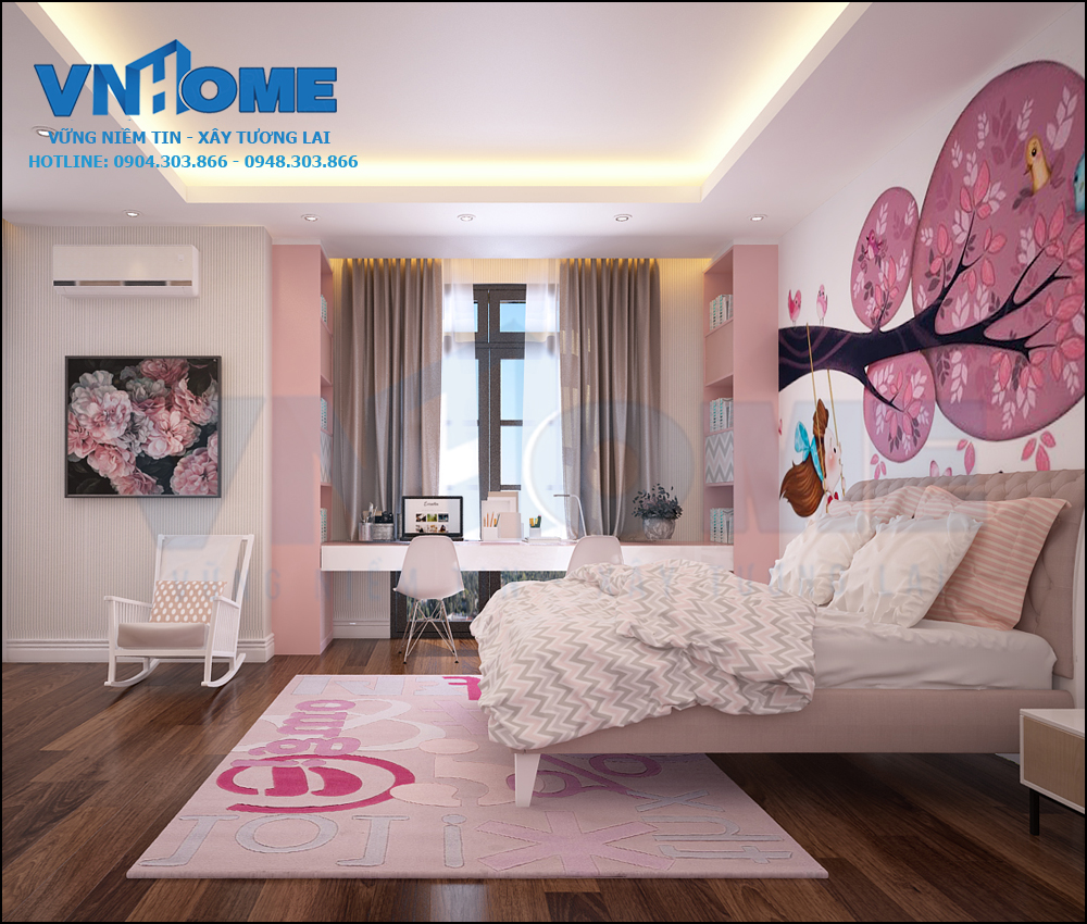 thiết kế nội thất phòng ngủ hiện đại cho bé gái