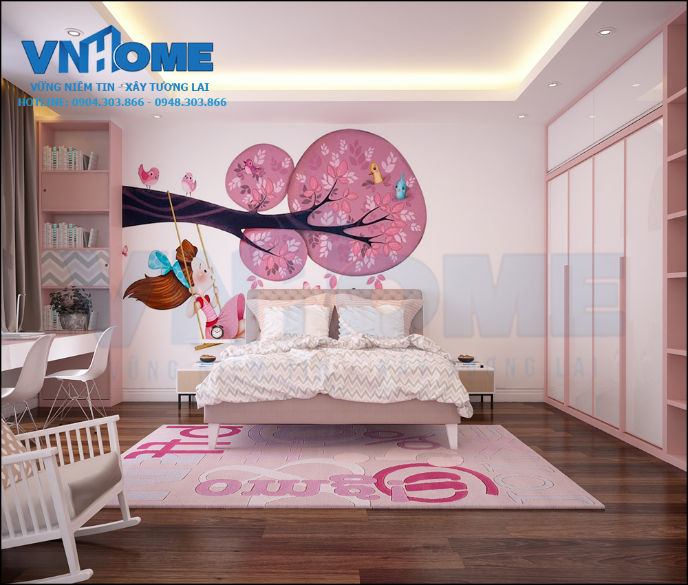 thiết kế nội thất phòng ngủ hiện đại cho bé gái