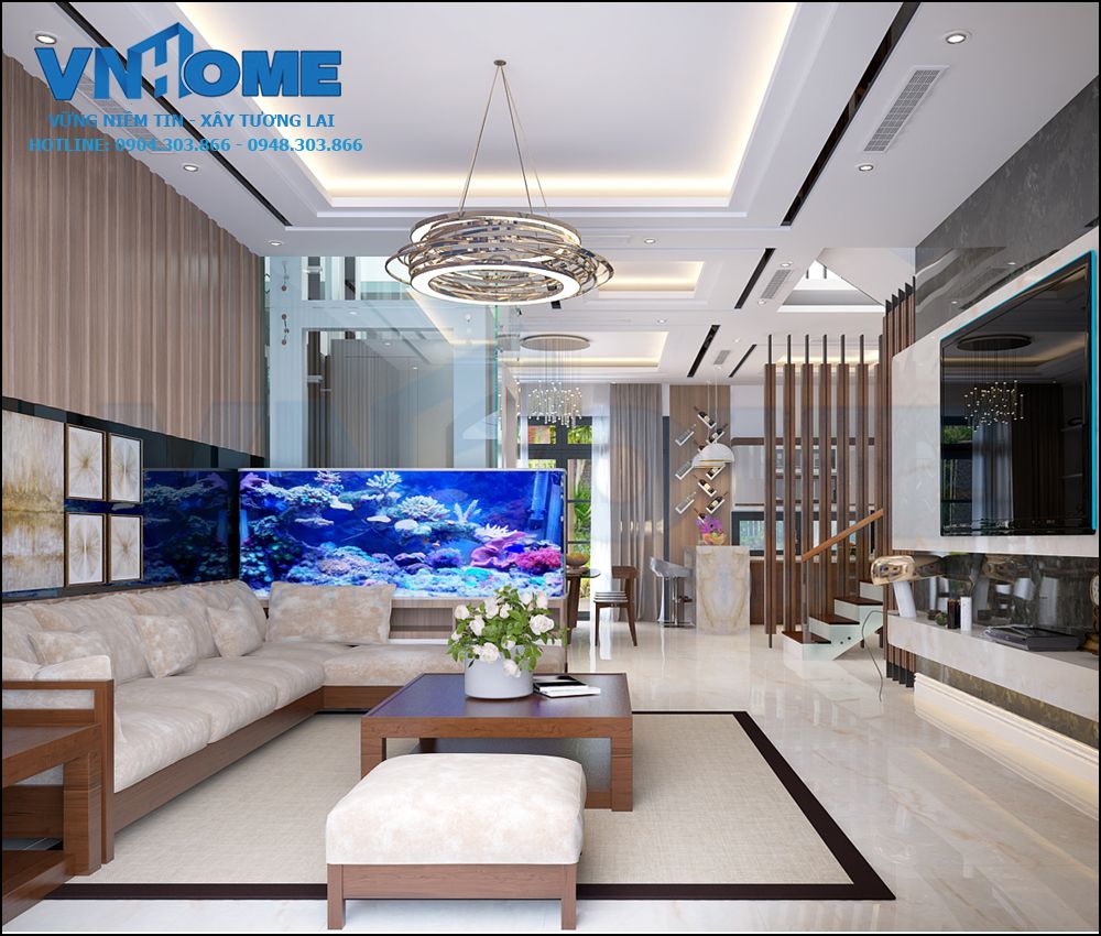 thiết kế nội thất phòng khách biệt thự nhà anh thăng
