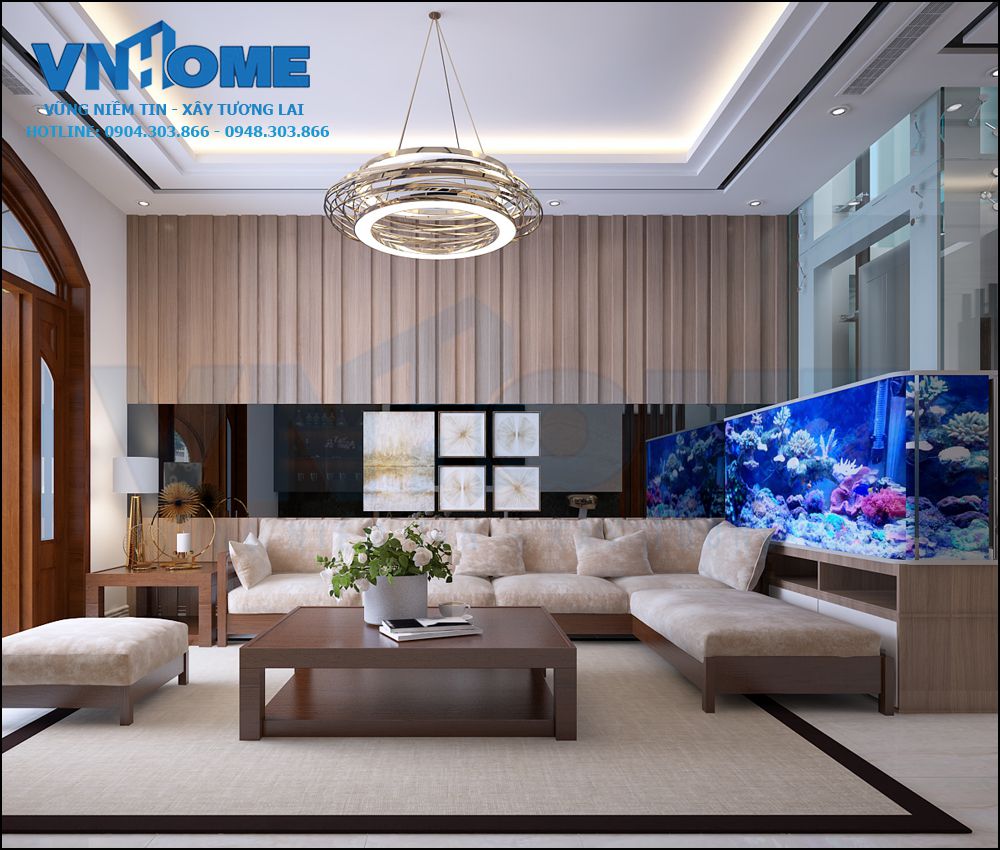 thiết kế nội thất phòng khách biệt thự nhà anh thăng