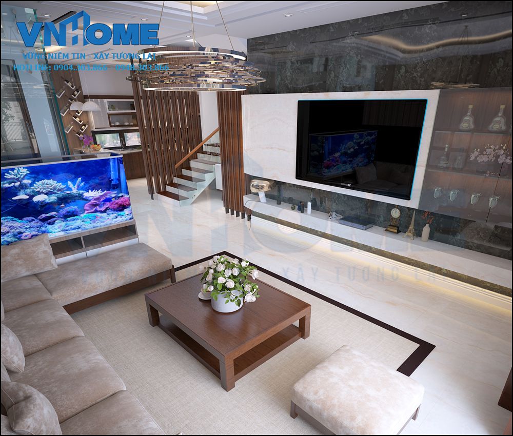 thiết kế nội thất phòng khách biệt thự nhà anh thăng