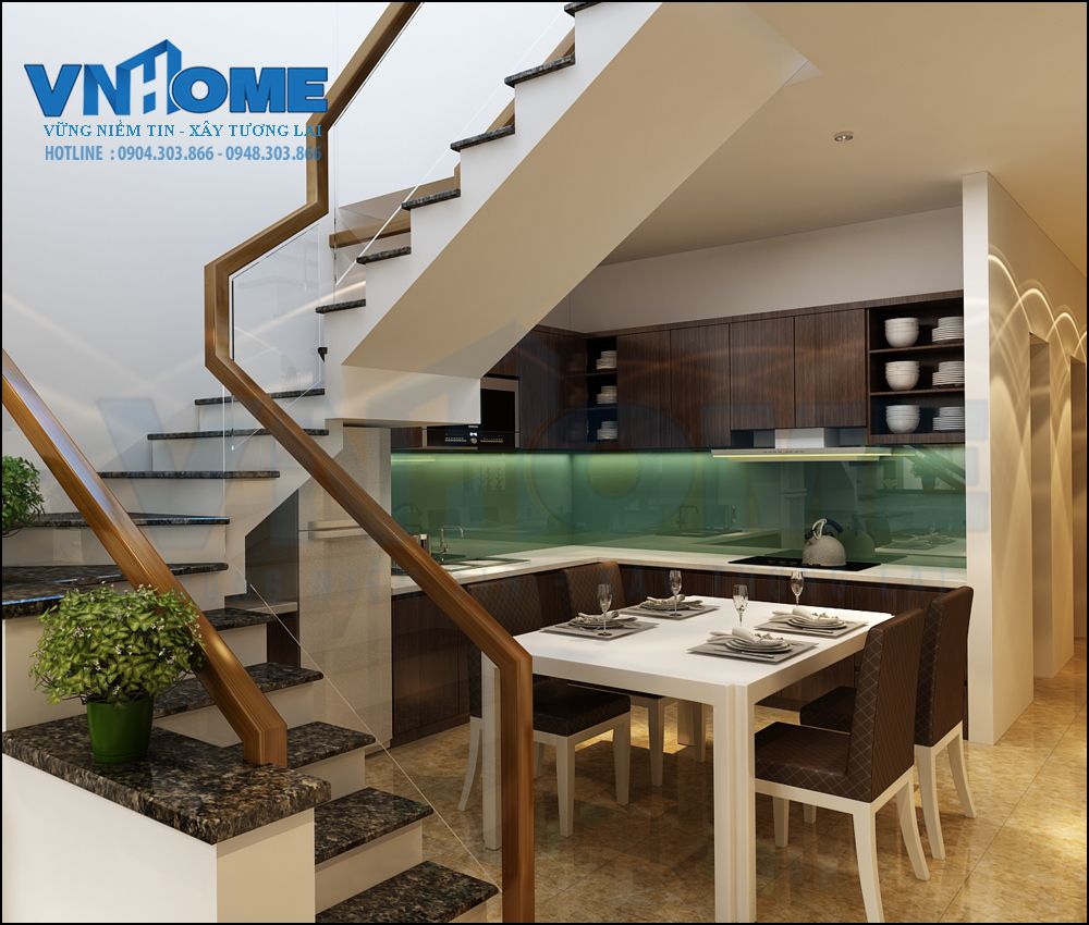 thiết kế nội thất phòng bếp cho căn nhà lô hiện đại