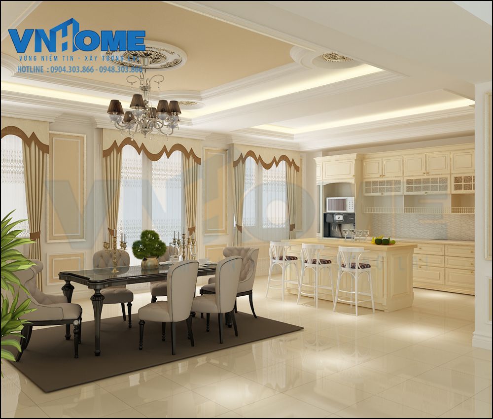 Thiết kế nội thất phòng bếp phong cách tân cổ điển