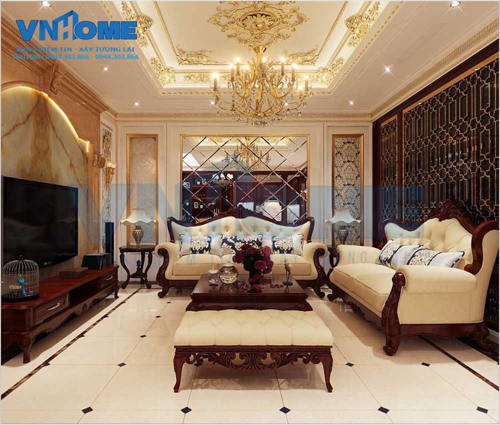 thiết kế nội thất phòng khách tân cổ điển tại Hải Phòng