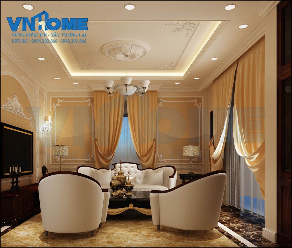 mẫu thiết kế nội thất phòng khách tân cổ điển sang trọng