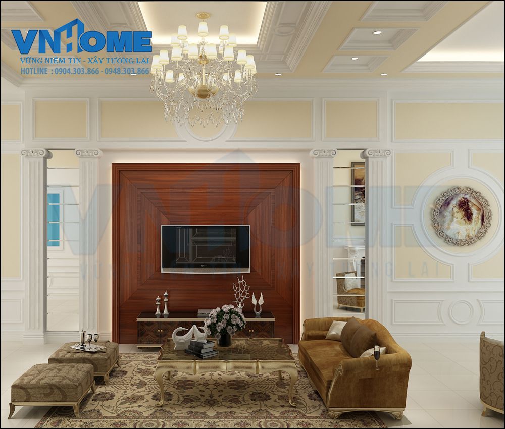 mẫu thiết kế nội thất phòng khách tân cổ điển sang trọng