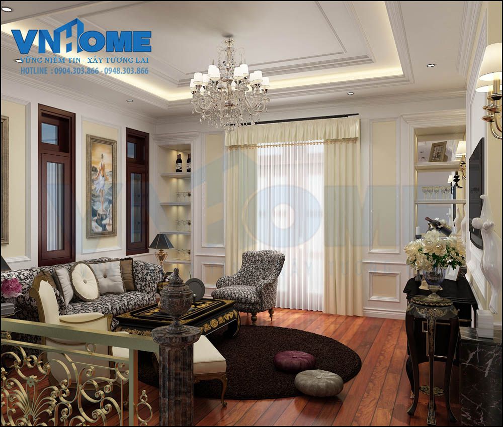 mẫu thiết kế nội thất phòng khách tân cổ điển sang trọng