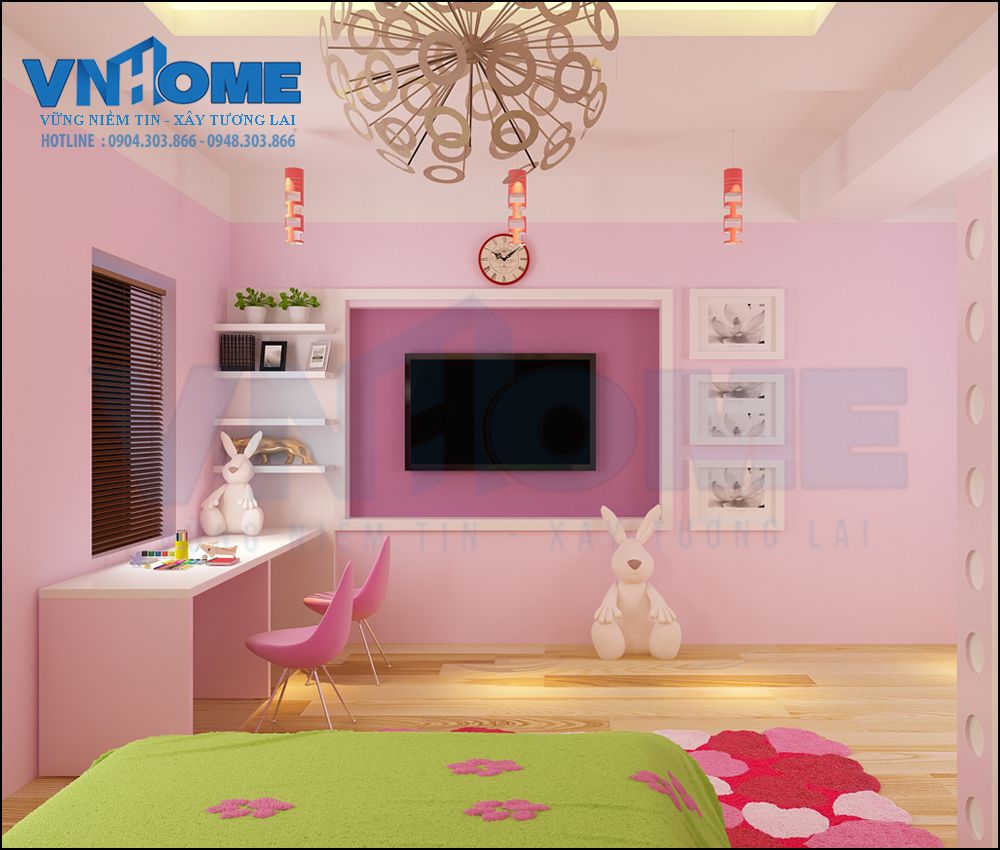 Thiết kế nội thất phòng ngủ hiện đại cho bé gái 