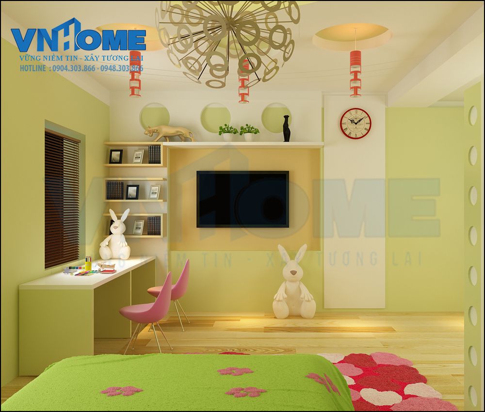 Thiết kế nội thất phòng ngủ hiện đại cho bé gái 