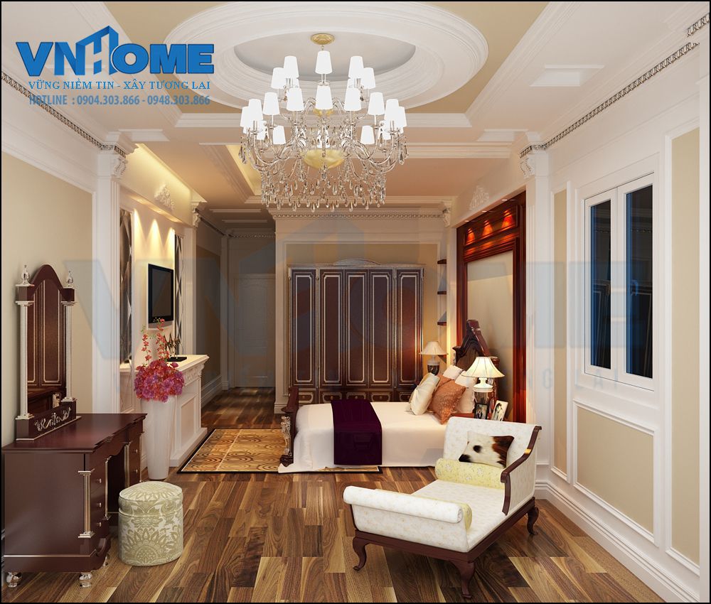 thiết kế nội thất phòng ngủ tân cổ điển sang trọng