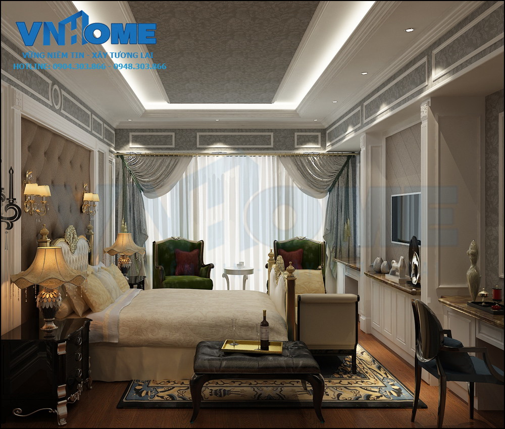 thiết kế nội thất phòng ngủ tân cổ điển sang trọng