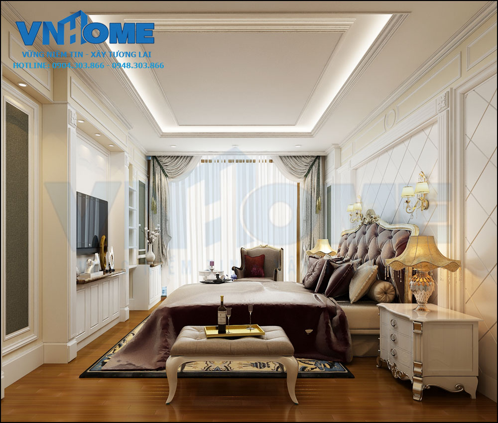 thiết kế nội thất phòng ngủ tân cổ điển sang trọng