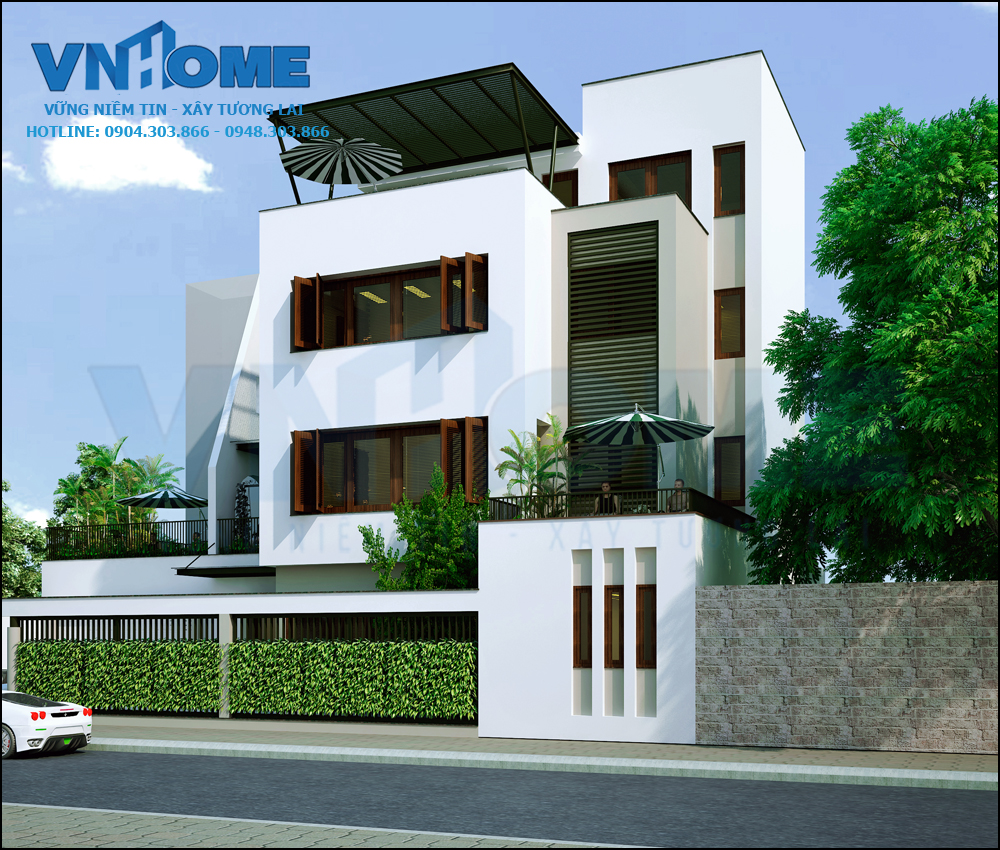 thiết kế biệt thự hiện đại 4 tầng