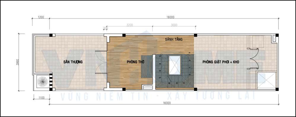 mặt bằng tầng sân thượng của căn nhà lô hiện đại