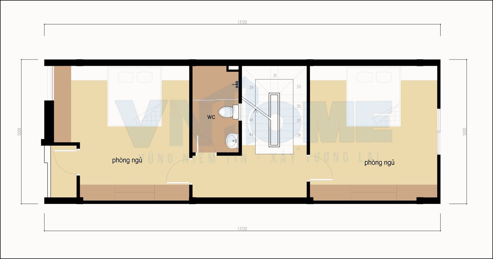 mặt bằng tầng 3 của căn nhà lô hiện đại