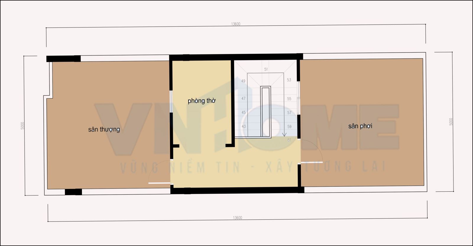 mặt bằng tầng 4 của căn nhà lô hiện đại
