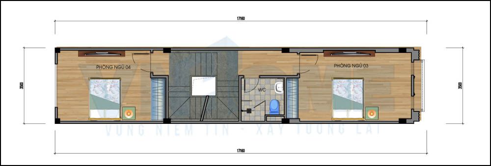 mặt bằng tầng 4 của căn nhà lô hiện đại