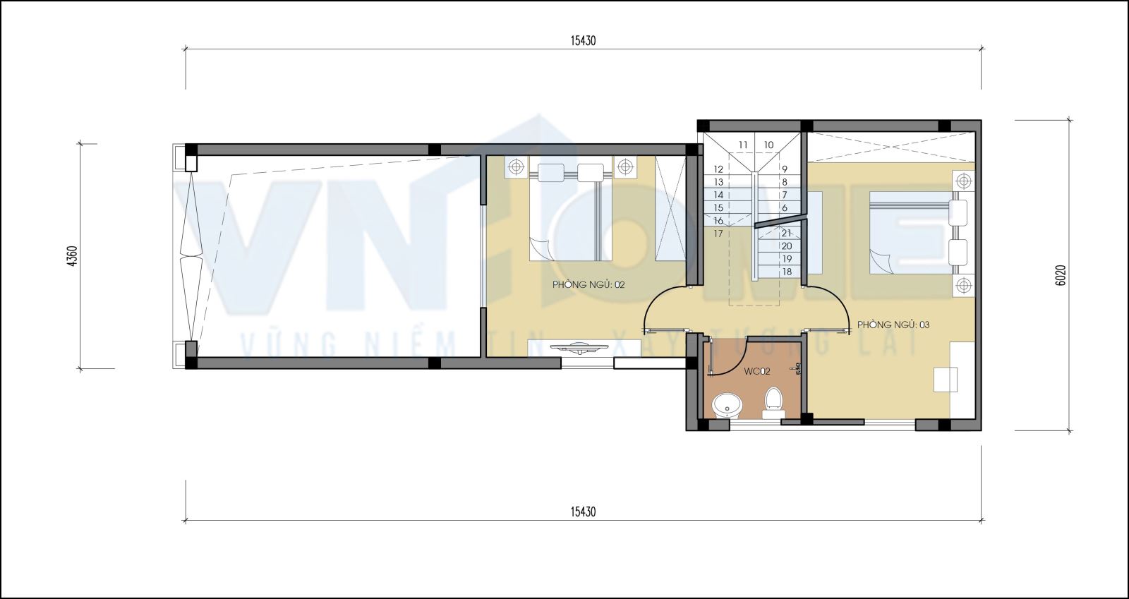 mặt bằng tầng lửng của căn nhà lô hiện đại