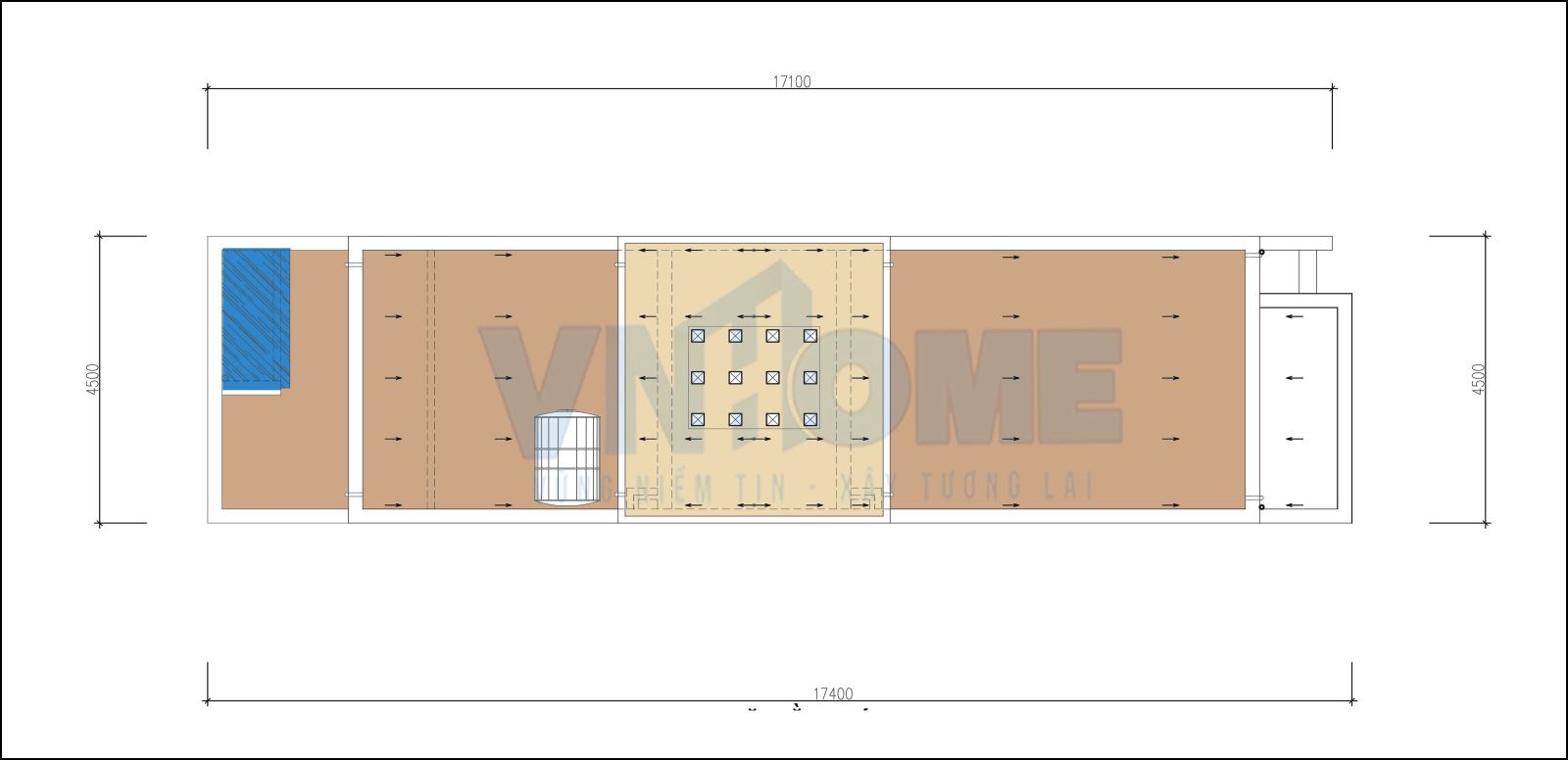 mặt bằng tầng mái của căn nhà lô hiện đại