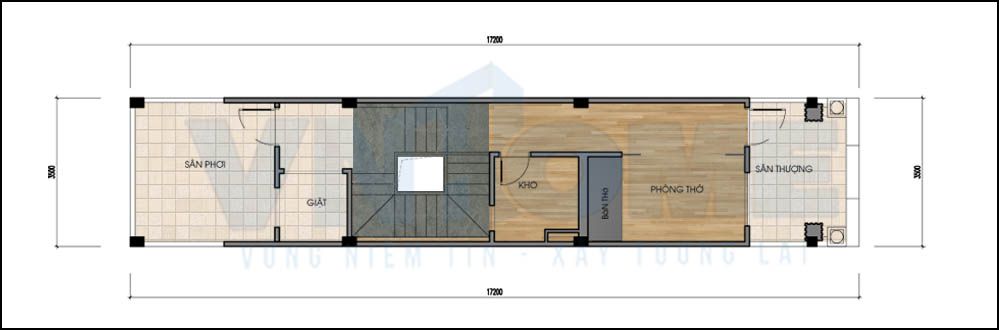 mặt bằng tầng tum của căn nhà lô hiện đại