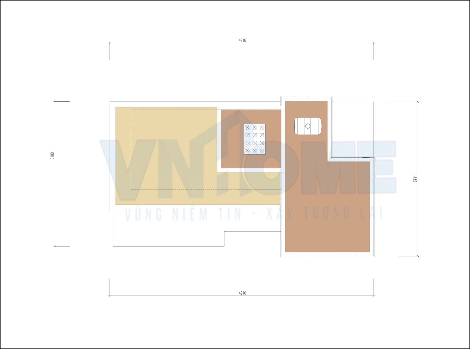 mặt bằng tầng mái của căn biệt thự hiện đại