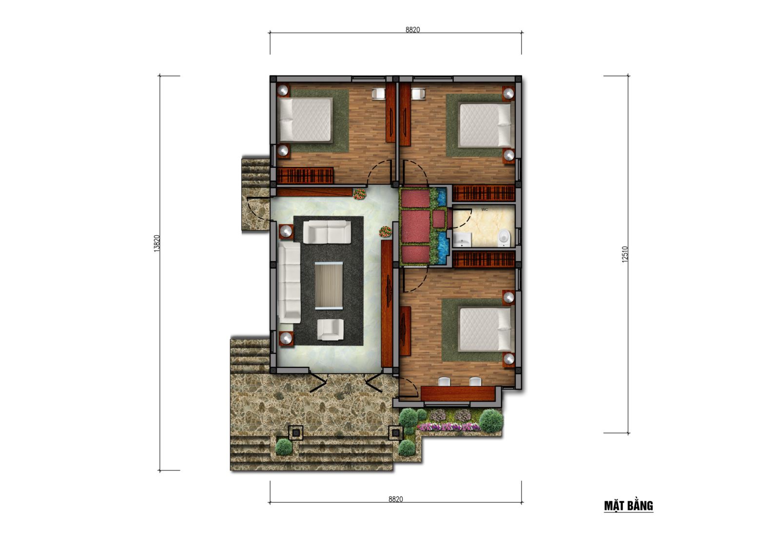 Thiết kế biệt thự 1 tầng mái thái đẹp hiện đại  3